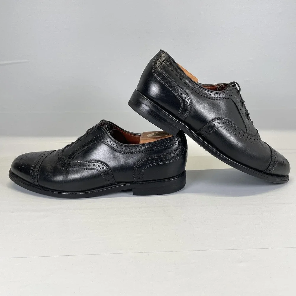 Allen Edmonds Strand Oxford Shoes Mens Size 9.5 D Black Leather Cap Toe Brogue